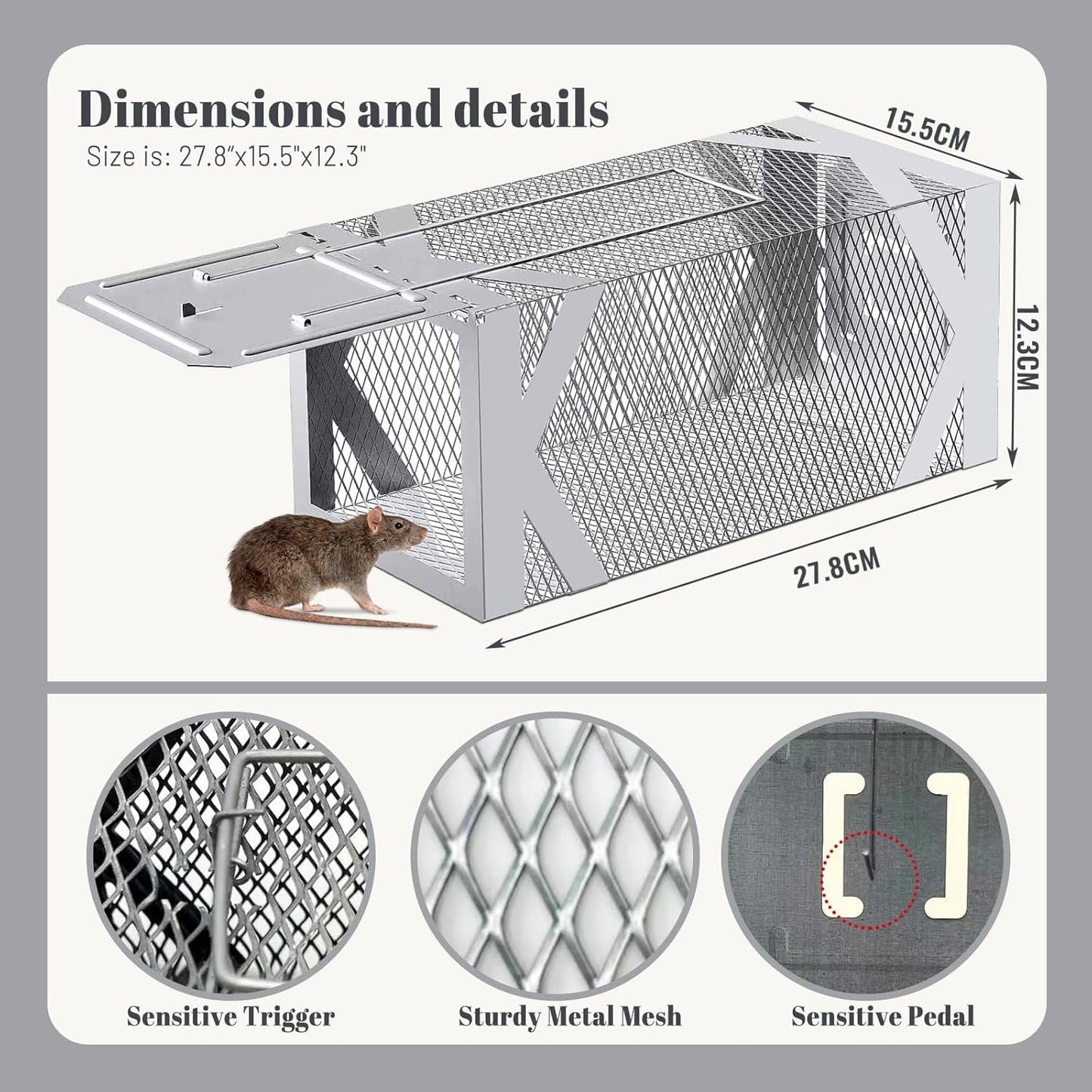 Humane Rat Trap, Chipmunk Rodent Trap That Work for Indoor and Outdoor Small Animal - Mouse Voles Hamsters Live Cage Catch and Release