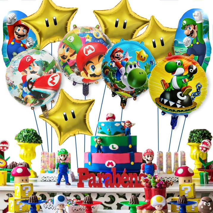 Mario Foil Balloons Mario Birthday Decorations for Kids Boys Bday Party Supplies Birthday Balloons 10PCS