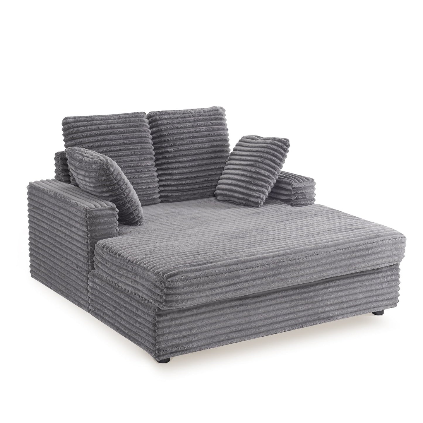 54.25 Chaise Lounge, Plush Corduroy Sofa Chair Bed with Throw Pillows and Armrests, Sleeper Chaise Lounge for Living Room,Dark Gray