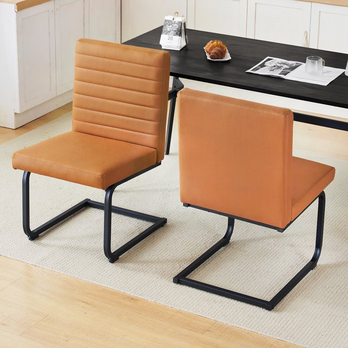 Dining Chairs Set of 2, Upholstered Kitchen Dining Room Chair, Armless Dining Chair, Cantilevered Design Chair for Dining Room Kitchen Living Room, Beige