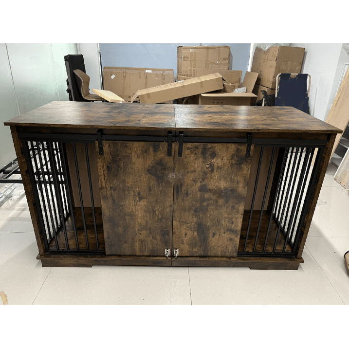 2-in-1 Double Dog Crate Furniture, Heavy-Duty Indoor Dog Kennel, with Divider, Sliding Doors