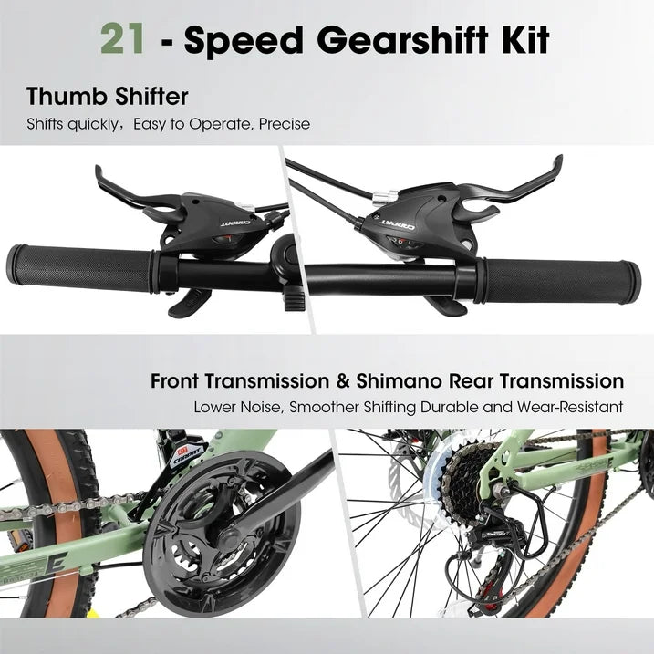 27.5 Inch Mountain Bike for Adults and Teenager, Fits Riders 5 3 5 9 , 21 Speed/High Carbon Steel/Green, Ideal for Commuting and Outdoor Exploration