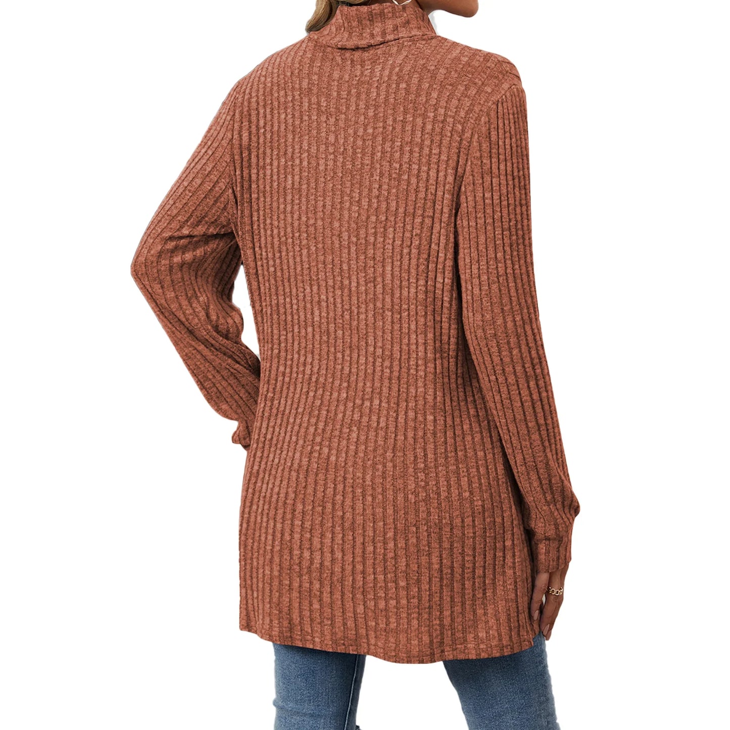 TEMOFON Sweaters for Women Long Sleeve Knit Tunic Tops Fall Casual Turtleneck Loose Fit Pullover with Pocket Size XL