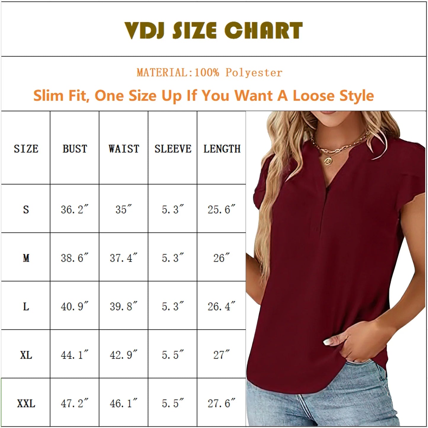 VDJ Womens Blouses Short Sleeve Button V Neck Business Casual Going Out Tops Trendy Red T Shirts Size L