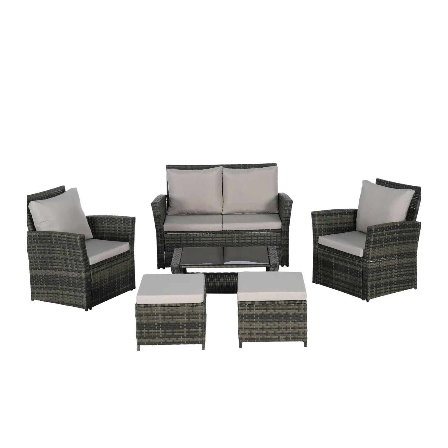 Segmart Outdoor Patio Furniture Sets with Ottoman, 6 Pieces PE Rattan Wicker Patio Conversation Set with Tempered Glass Coffee Table, Perfect for Garden, Poolside, Backyard, Light Gray