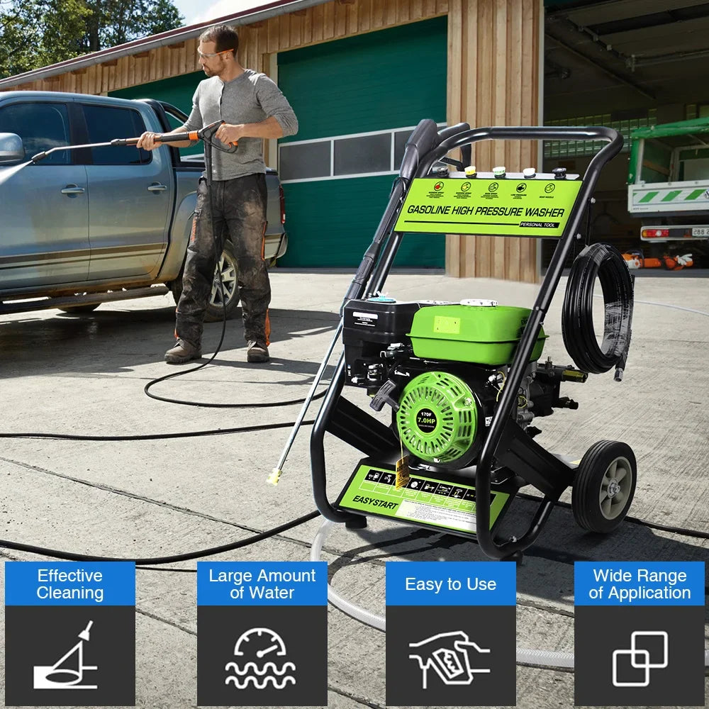 Pressure Washer Gas Powered, 2200PSI-2600PSI High Pressure Power Washer W/7.0HP Aluminum Pump, Soap Tank, Spray Gun, 5 Nozzles