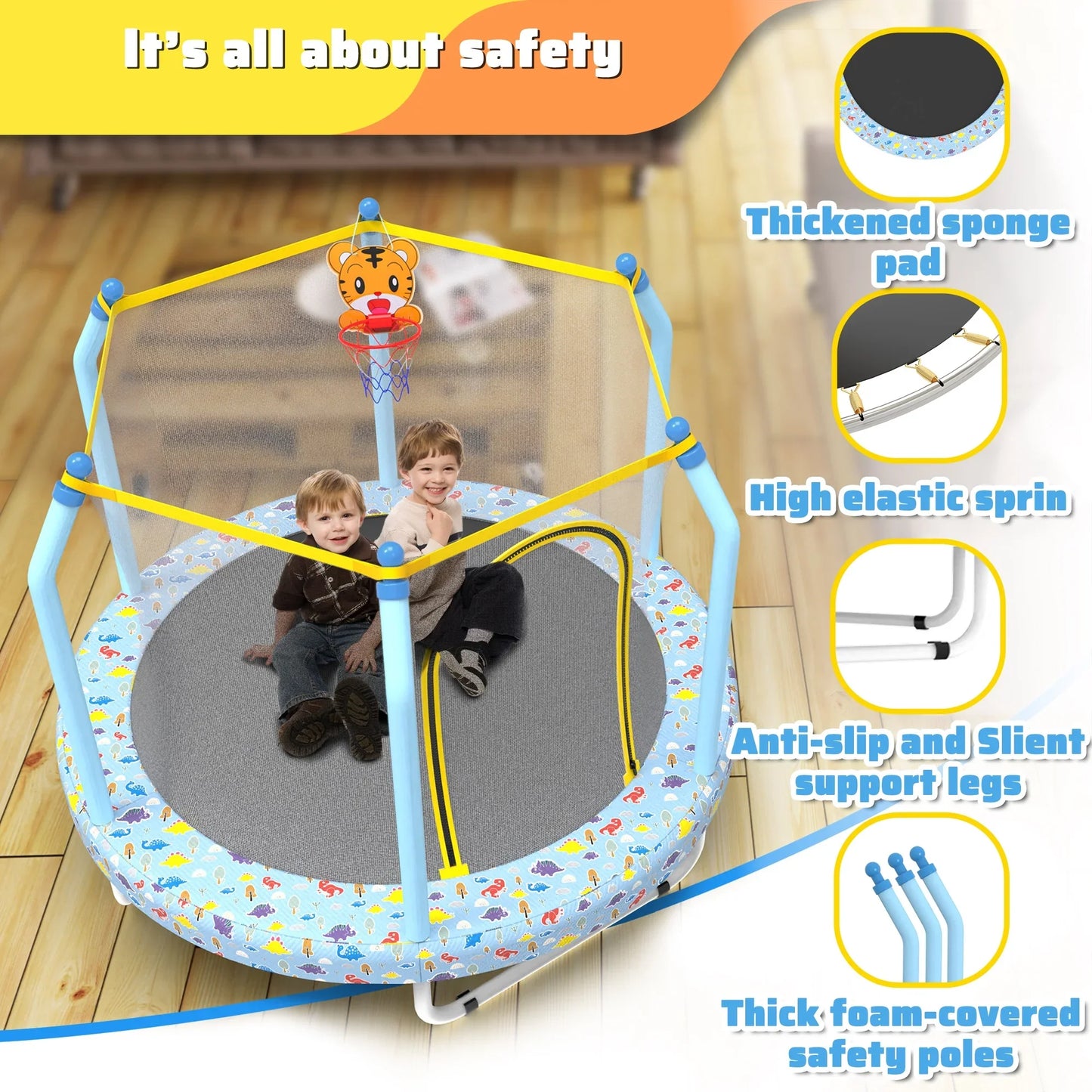 55'' Toddler Trampoline for Kids, SEGMART Kids Trampoline with Enclosure Net and Balls, Indoor Outdoor Mini Small Trampoline Birthday Gifts for Boys and Girls Age 3 Months and up