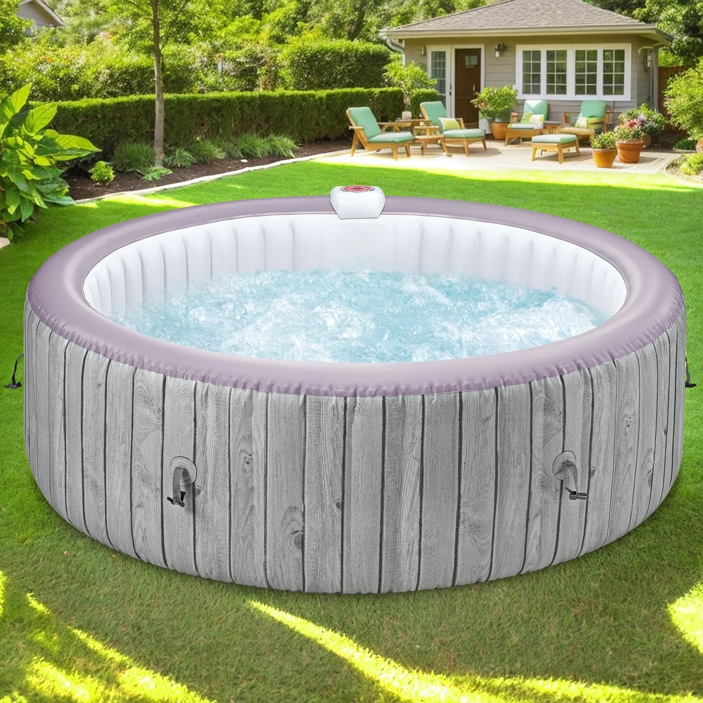 82" Inflatable Hot Tub, Segmart 5 to 7 Person Outdoor Hot Tub, Round Portable Home Spa with 130 Soothing AirJets, Lockable Cover, and Storage Bag, Built-in Heater Pump, Max. 104