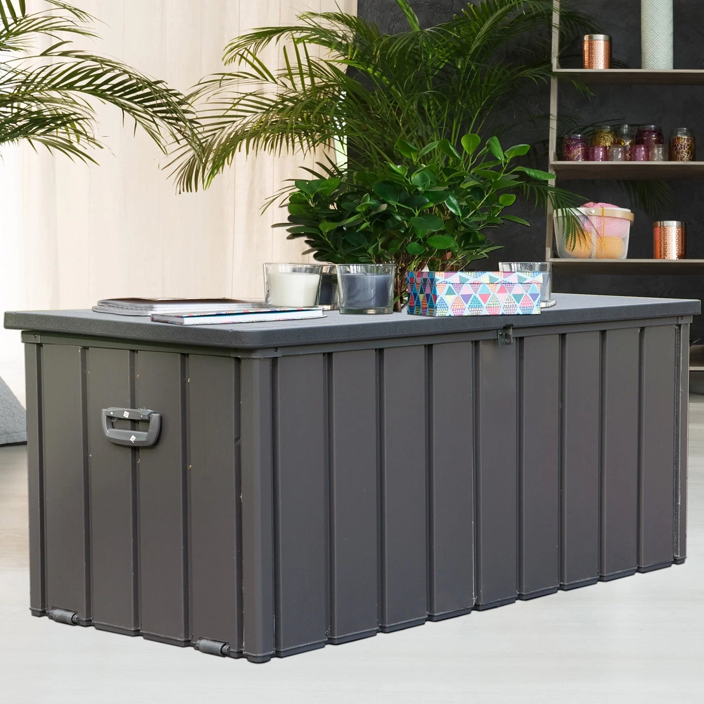 120 Gallon Outdoor Storage Box, Multi-function Deck Box for Organization & Storage, And As a Bench, Waterproof Outdoor Storage Container for Patio Cushions, Gardening Tools, Pool Supplies - Dark Gray