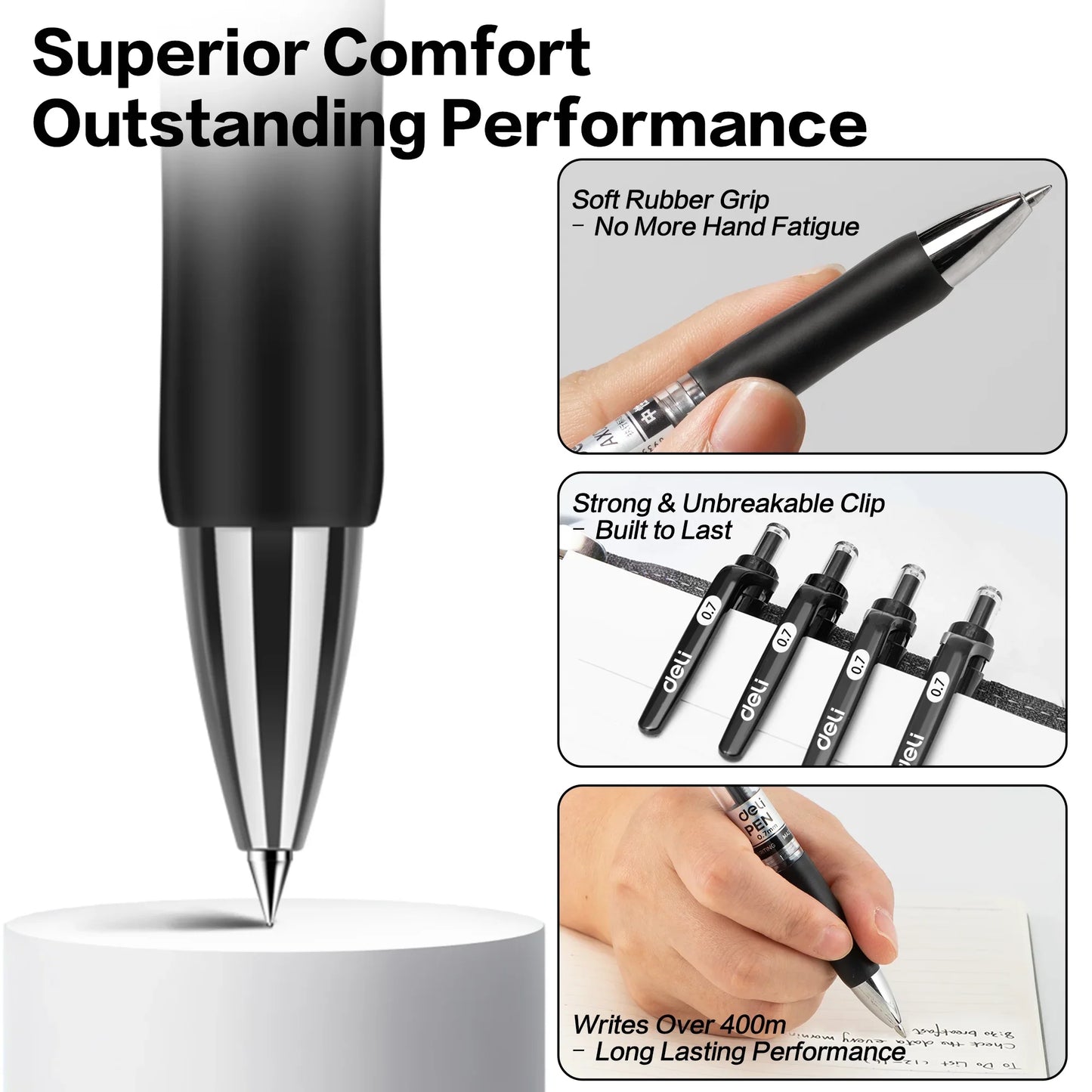 deli 36 Packs Gel Pens Black Ink, Fine Point 0.7 mm, Fast Dry for Note Taking, Home Office