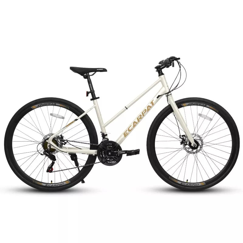 BestParts Road Bike 700CĆ35, 21-Speed Commuter Bike, Urban Hybrid Bicycle, Dual Disc Brakes, for Adults & Students, Cream Steel Frame