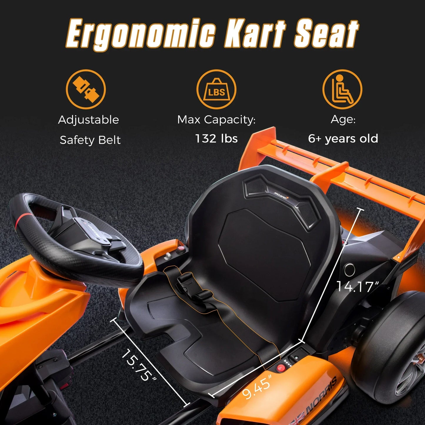 Mclaren 24V Electric Go Kart, 400W Powered Powerful Ride on Cars with Tires, Drift/Sports Mode, Brake Pedal, Length Adjustment, Seat Belt, Rear Wheel Drive Electric Car for Kids Ages 6+ Years