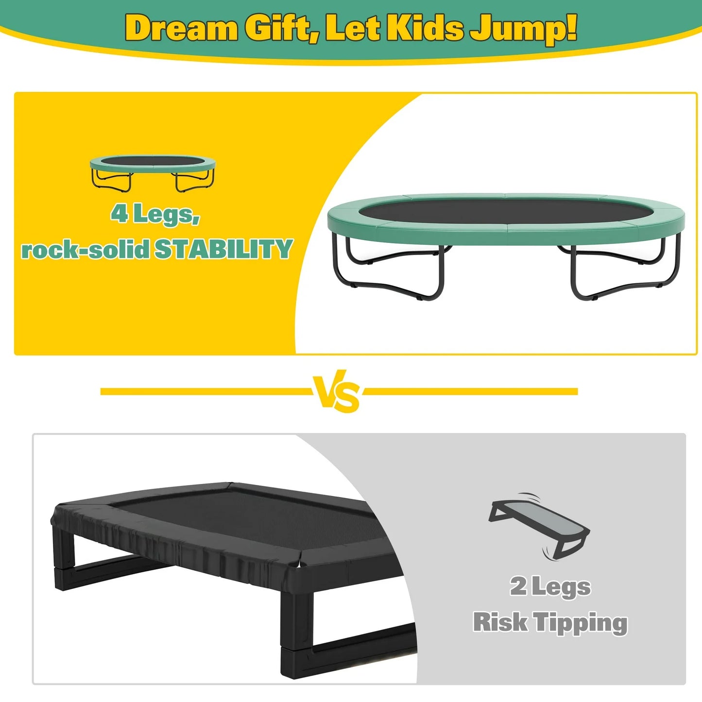 6FT Kids Trampoline with Swing, Horizontal Bar, SEGMART 4-in-1 Rectangle Toddler Trampoline with Enclosure Safety Net, Outdoor Indoor Backyard Recreational Trampoline for Kids, Toddlers, Baby, Green