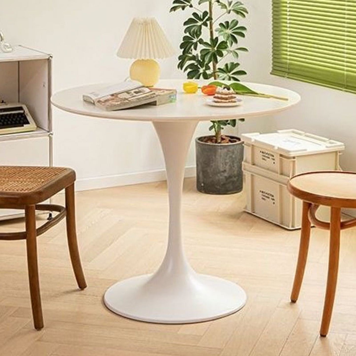 42in Round Dining Table, BTMWAY Gray Faux Marble Tulip Table with Metal Pedestal, Dining Round Table, Cocktail Table for Living Room, Breakfast Nook Ding Table for 6~8 Person, A3497