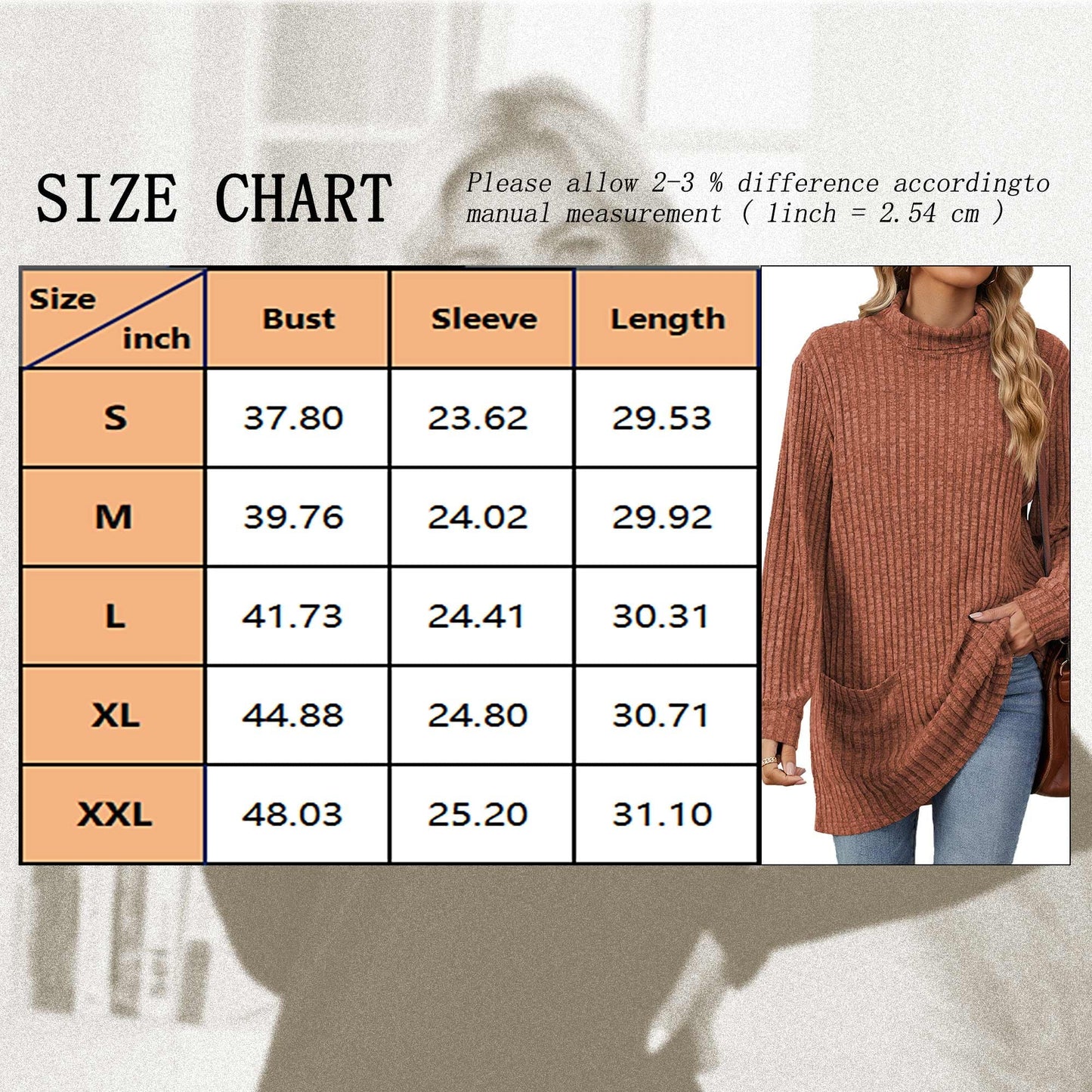 TEMOFON Sweaters for Women Long Sleeve Knit Tunic Tops Fall Casual Turtleneck Loose Fit Pullover with Pocket Size XL