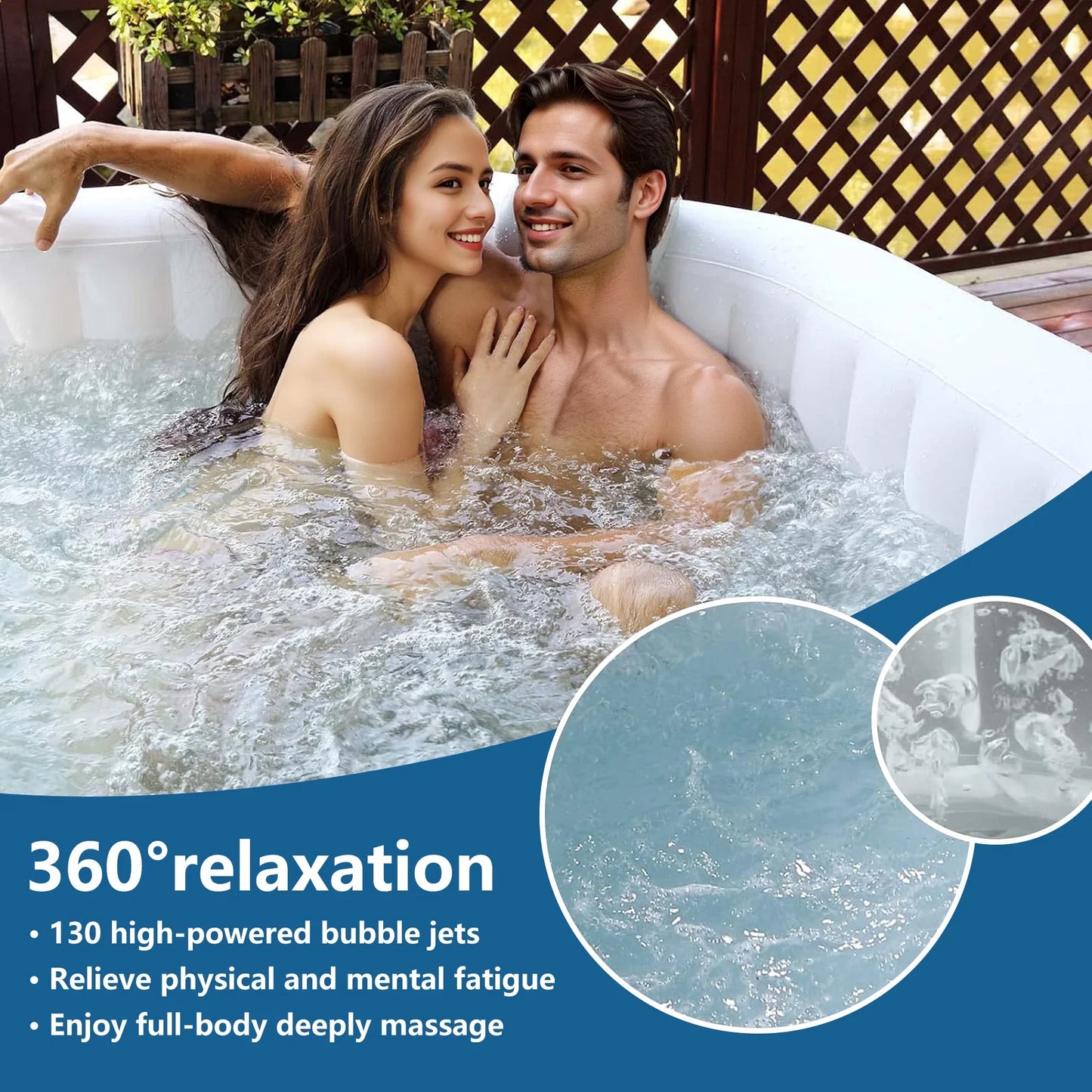 4-6 Person Outdoor Portable Inflatable Heated Hot Tub with 130 Bubble Jets, Square Inflatable Heated Pool Spa with Insulated Cover, Insulated Cover and Carry Bag, Blue