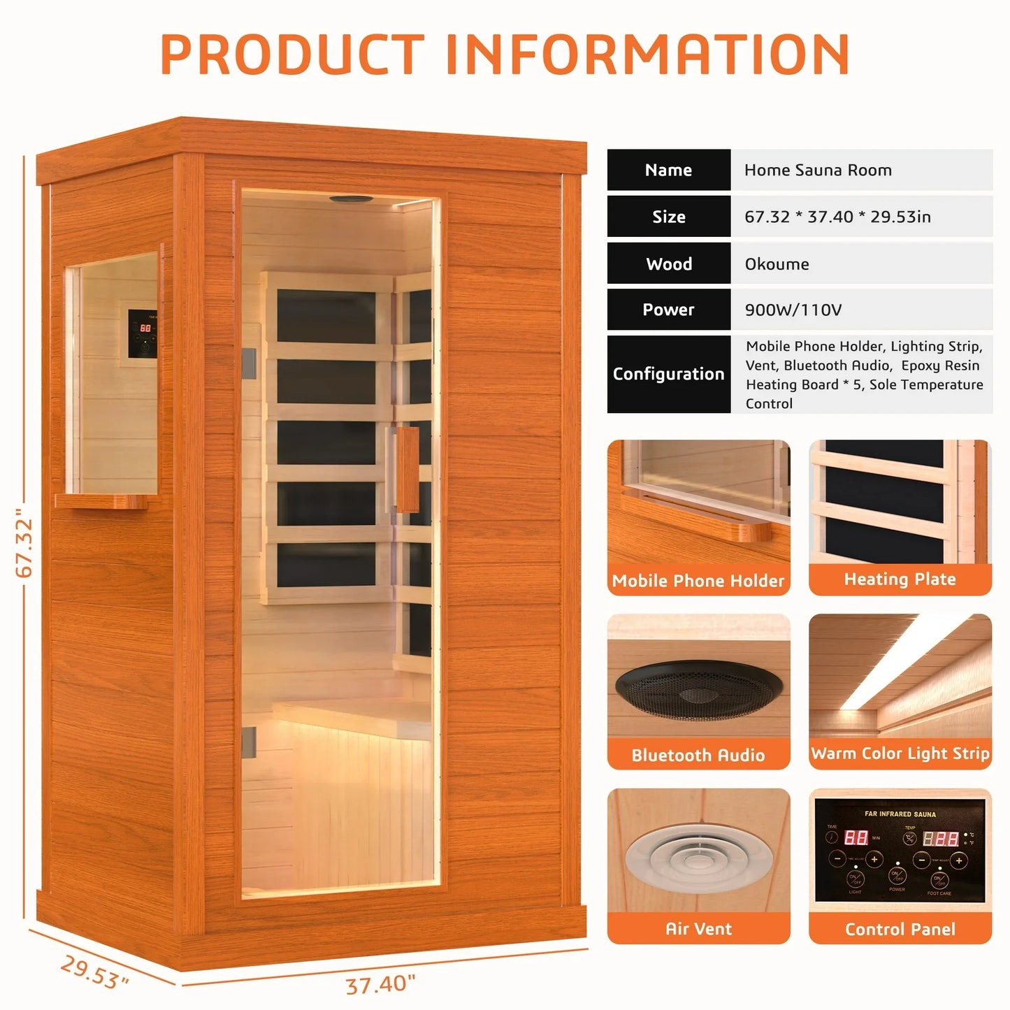 Segmart Infrared Sauna, Home Sauna Spa for 1 Person, 900W Far Infrared Sauna Room with 5 Heating Panels(Foot sole can be individually controlled for temp), Tablet Holder, Speakers, Ambient Lights