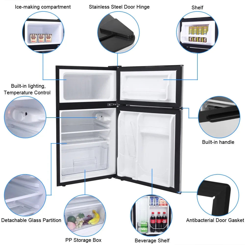 Segmart 90L Double Door Compact Design Mini Refrigerator with Freezer