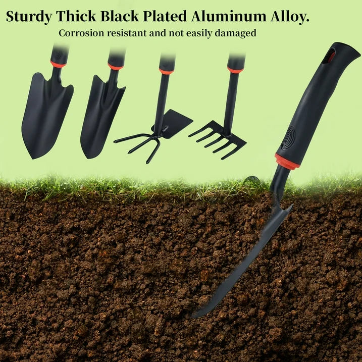Goobetter 4-Piece Aluminum Alloy Garden Tool Set - Heavy Duty Black Coated Kit for Indoor/Outdoor Planting & Weeding