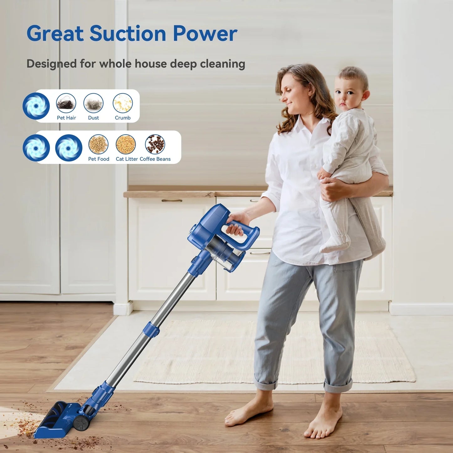 UMLo Cordless Vacuum Cleaner, 6-in-1 Lightweight Stick Vacuum for Hard Floor Carpet Pet Hair N3S Light Blue