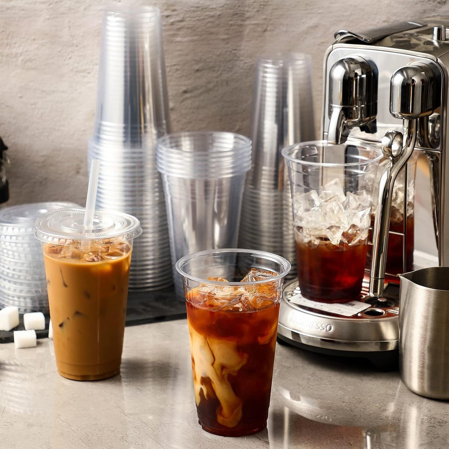 100 Pack - 16 oz Clear Plastic Cups with Lids and Straws ,Sturdy & Food Safe Disposable Cups