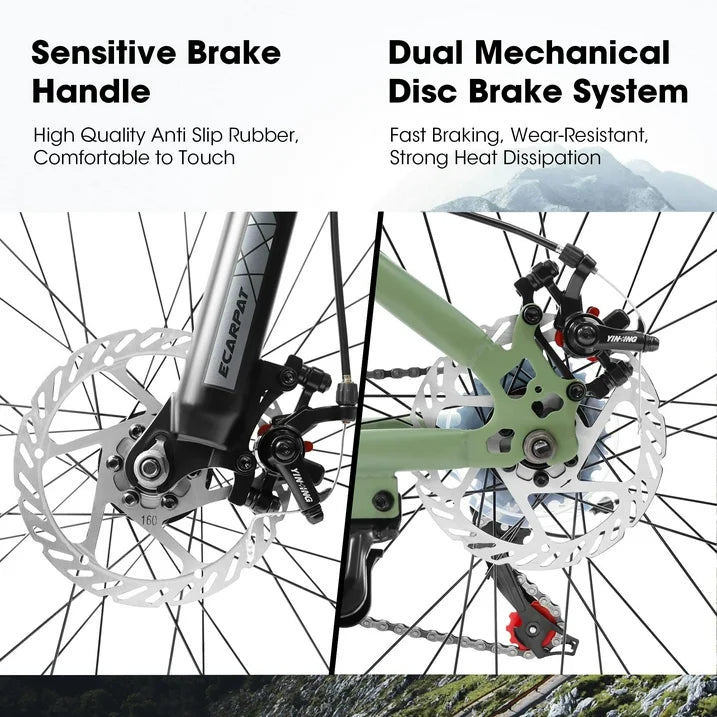 BTMWAY 27in Mountain Bike for Adults, Mens Bike with Durable High Carbon Steel Frame, Mountain Bicycles with Disc Brakes, Mens Bicycle for Commuting and Outdoor Exploration, Stylish Brown Edge Tires