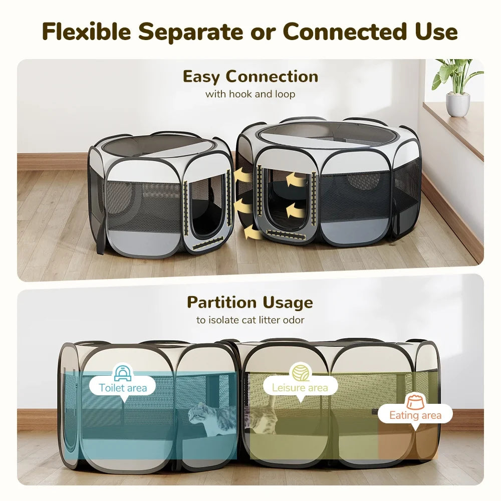 2-in-1 Dog Playpens, SINGES Portable Pet Playpen 2-Room, Pop-up Dog Tent, Foldable Pet Tent, Dog Play Enclosure, Cat Houses