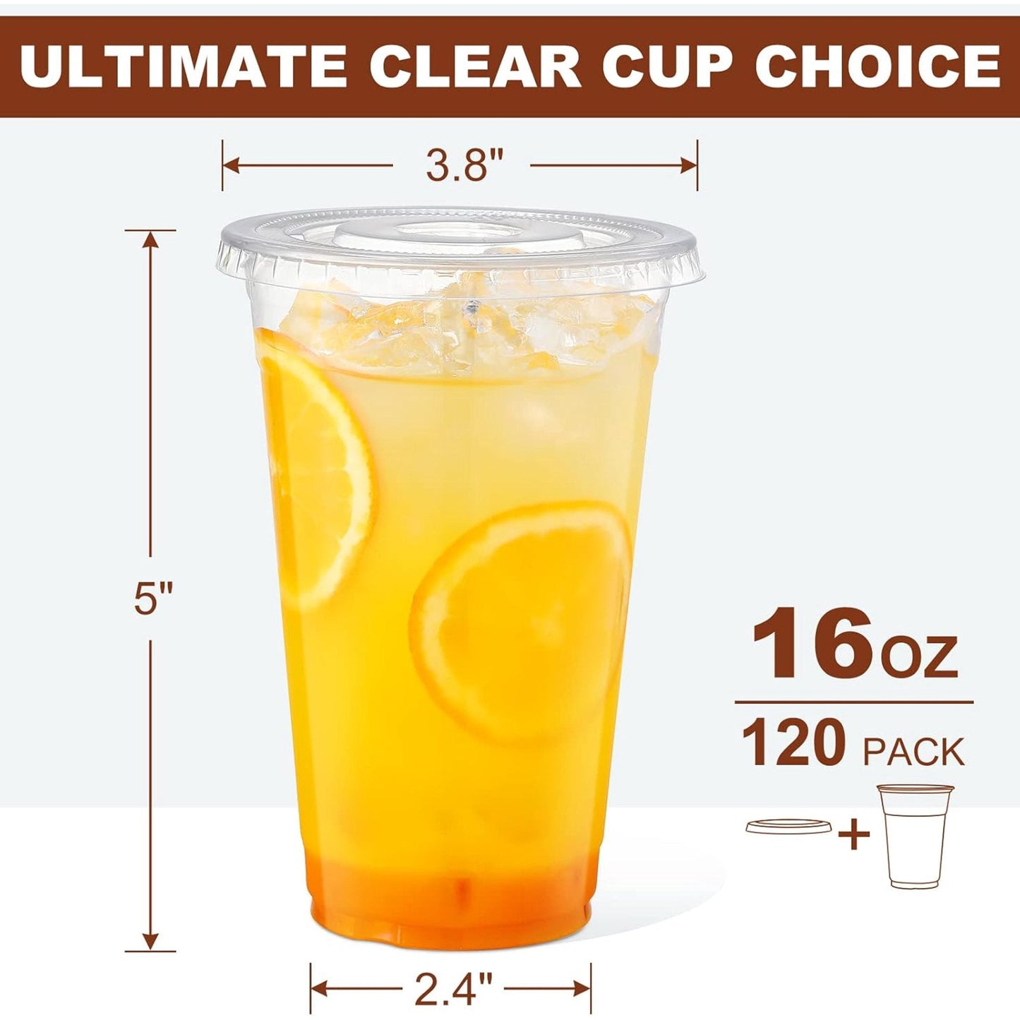 100 Pack - 16 oz Clear Plastic Cups with Lids and Straws ,Sturdy & Food Safe Disposable Cups