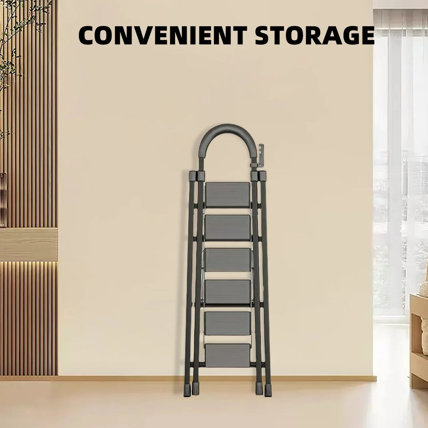 stusgo 6 Step Steel Ladder Folding Step Stool with Tool Holder for Easy Use Black