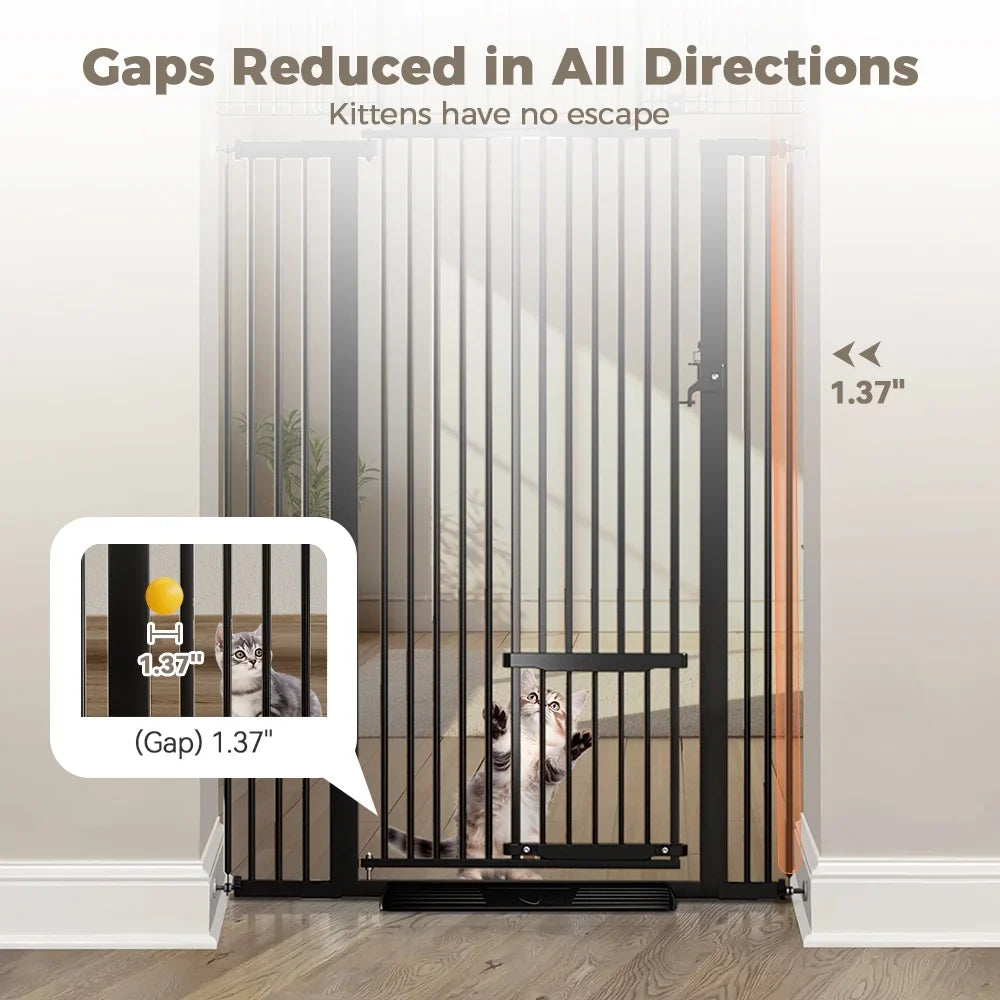 Pet Gate With Cat Door,71 inch Extra Tall Dog Gate,29.5 40.6 Wide Gate Pressure Mounted Full Door Pet Gate for Doorway Stairs,Black