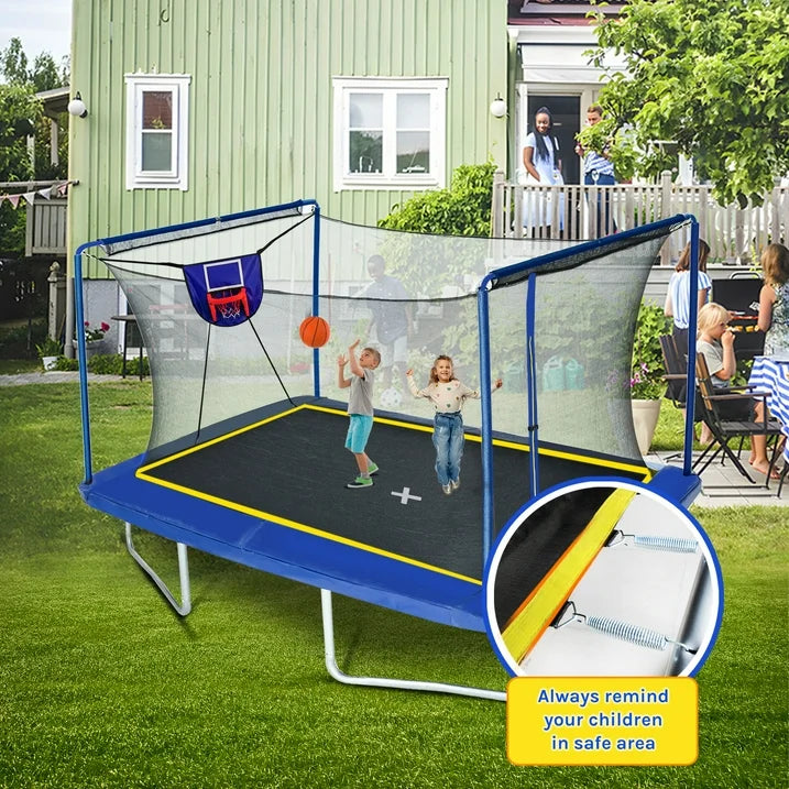 SHINPT 8 12FT Heavy Duty Rectangular Trampoline with Safety Enclosure Net, Basketball Hoop Ladder for Kids and Adults, 1200 lbs Capacity, Ideal for Outdoor Gymnastics Backyard Fun