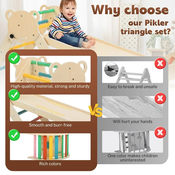 COCLUB Pikler Triangle Climbing Set, 7in1 Toddler Climbing Toys Indoor with Arch Ramp Ladder, Climbing Toys for Toddlers 1 3 Inside Gym Rainbow