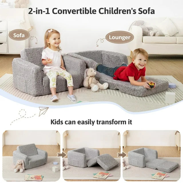 Kids Sofa,Foldable 2 in 1 Kids Couch,Toddler Chair Baby Convertible Sofa for Boys and Girls ,Gray