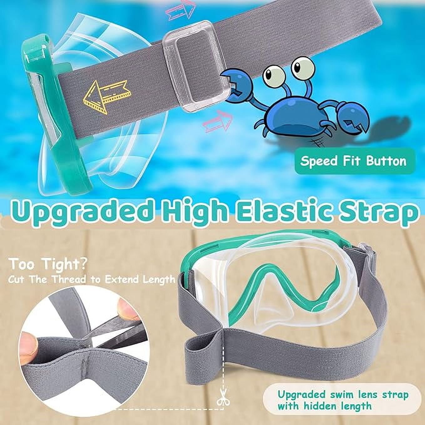 Kids Swim Goggles with Nose Cover, Diving Mask Elastic Fabric Strap Anti Fog Anti Shattered Lens Anti-scratch Anti-fog Swim Mask for Kid Children Swimming Goggles 3-14