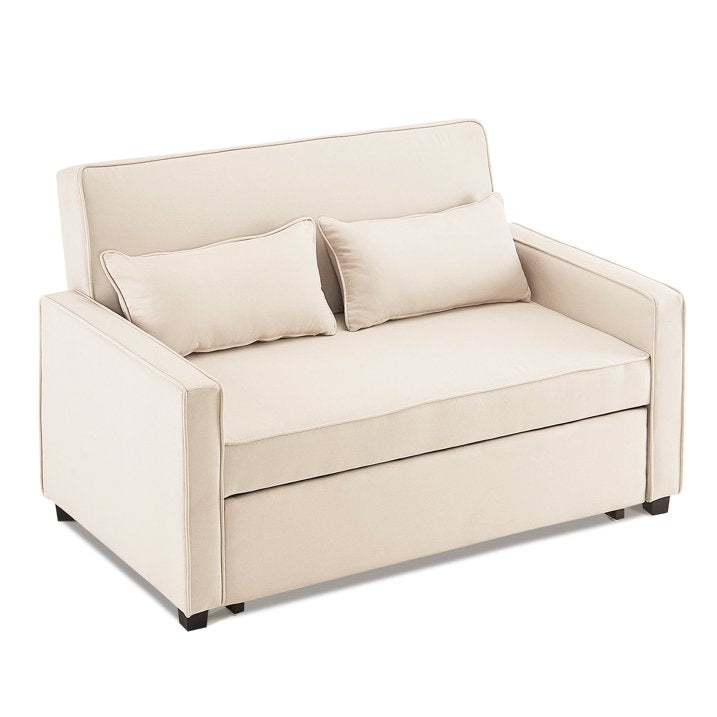 Convertible Sofa Bed, 53 Sleeper Sofa with Pull Out Bed, Loveseat Sofa Couch with Adjustable Backrest and 2 Pillows for Living Room, Apartment, Bedroom, Office, Beige