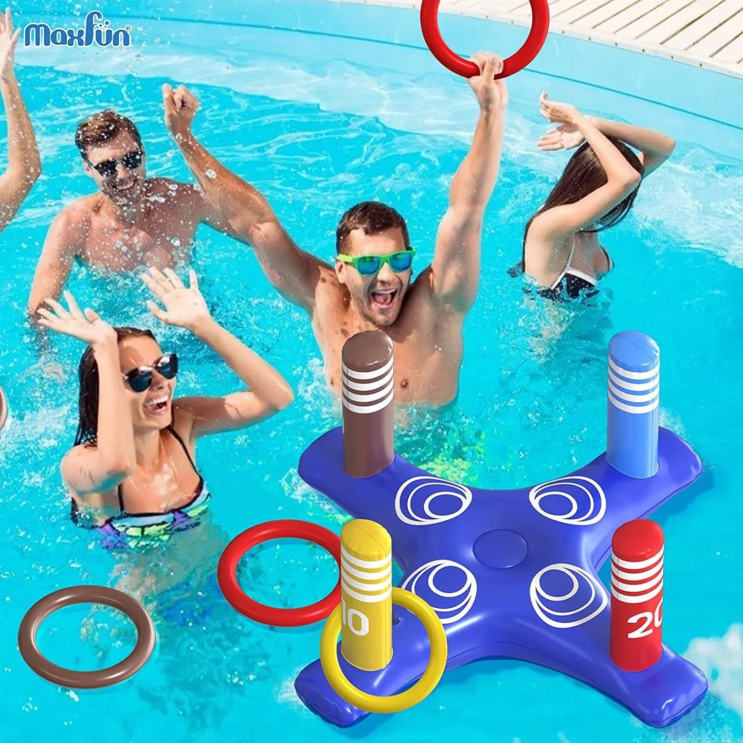 JoyStone Pool Toys Games Set, Floating Basketball Hoop Inflatable Cross Ring Toss Game Toys for Kids Adults Swimming Pool Water Game, Summer Party Swimming Pool Water Games