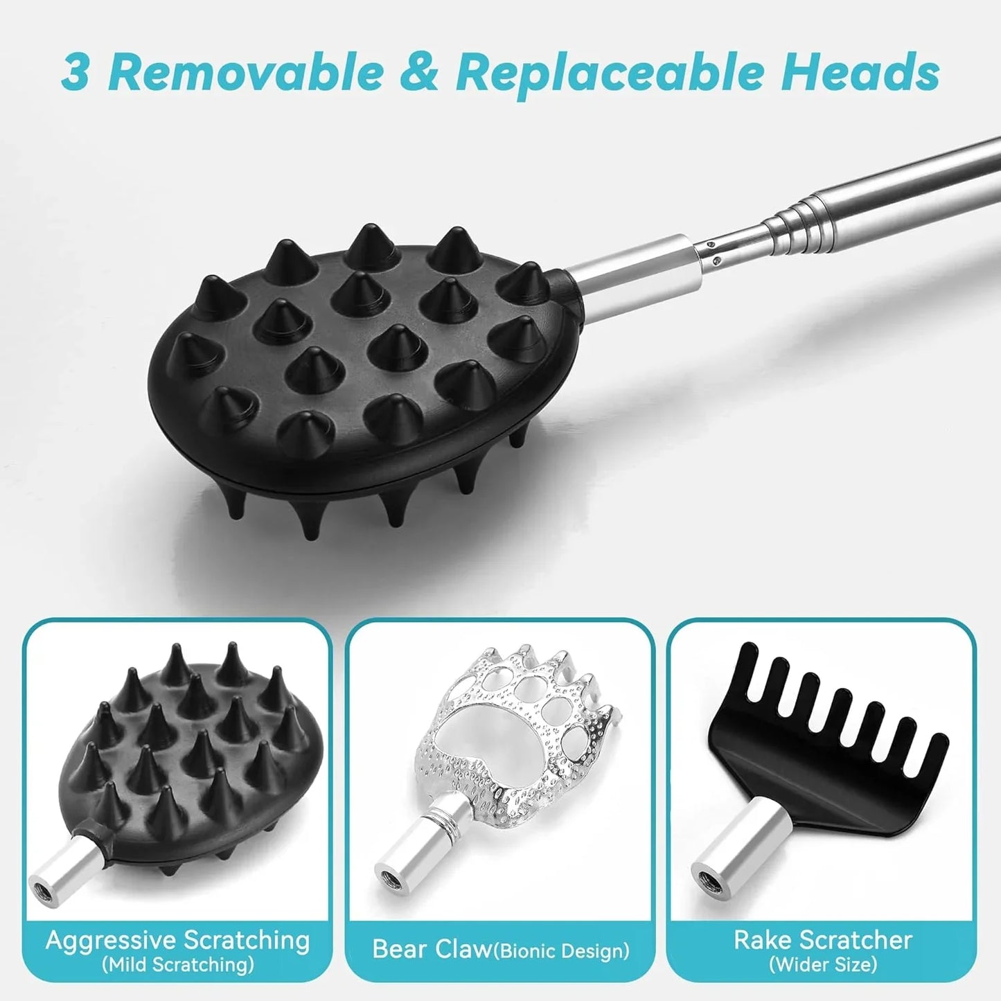 Telescoping Back Scratcher with 3Pcs Detachable Scratching Heads, Stocking Stuffers for Men Back Scratcher for Men/Women,Dual Sides/Paw/Rake Scratcher Christmas Gifts for Men Women
