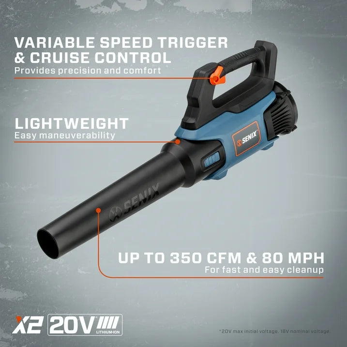 SENIX 20 Volt Max 2 Tool Cordless Combo Kit, 10 Inch String Trimmer Variable Speed Leaf Blower (Battery and Charger Included) S2K2B1 03