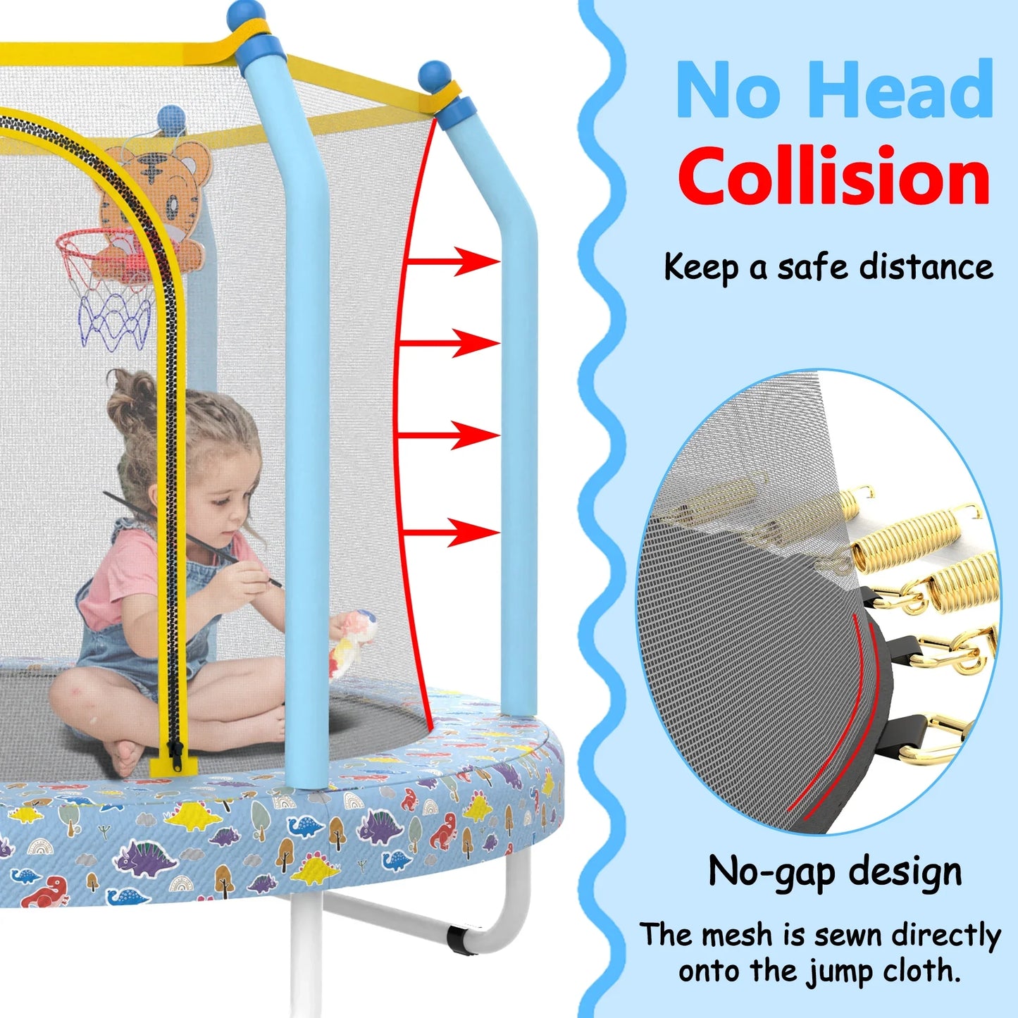 BTMWAY 55 Toddler Trampoline with Enclosure, Child's Mini Trampoline for Kids, Indoor Outdoor Baby Trampoline with Basketball Hoop, Children's Trampoline with ASTM Certification