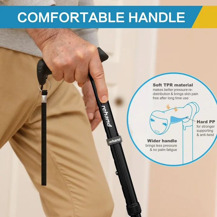 REHAND Adjustable Walking Cane,Lightweight Folding Walking Stick with for Men Women,Seniors Adults,Collapsible,Heavy Duty,Black