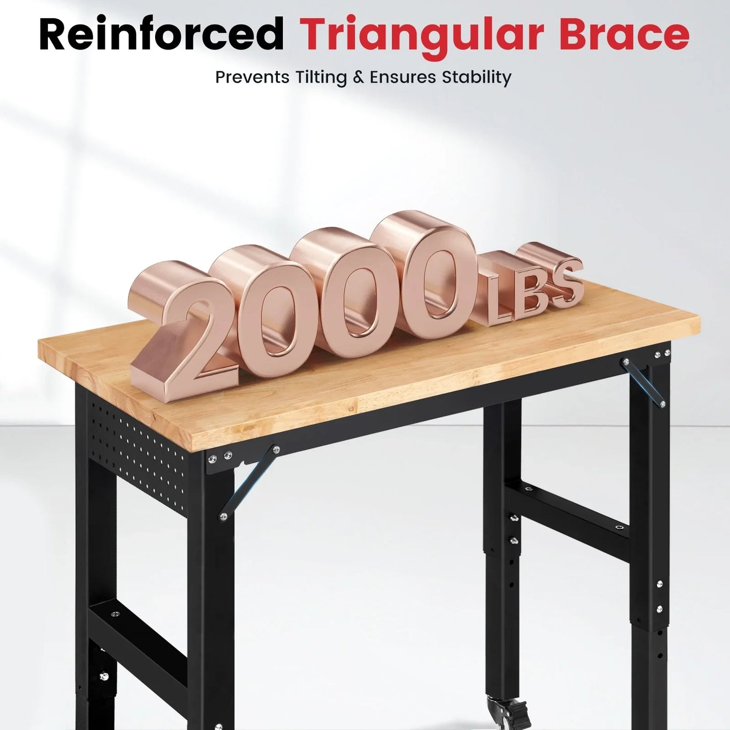 Workbench for Garage,ENJOYWOOD Rolling Heavy Duty 48 inch Wood Work Bench with 4 Wheels,Rubber Wood Tabletop 2000 LBS Load Bearing Workstation Garage Desk Table Work Table