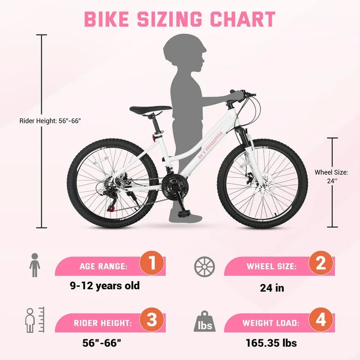 BTMWAY 24 Mountain Bike for Teenagers and Adult, Mountain Bicycles with Dual Disc Brakes, Shimano 21 Speeds Bicycles for Men, Adult Bicycle with Comfort Saddle, Commuter Bike