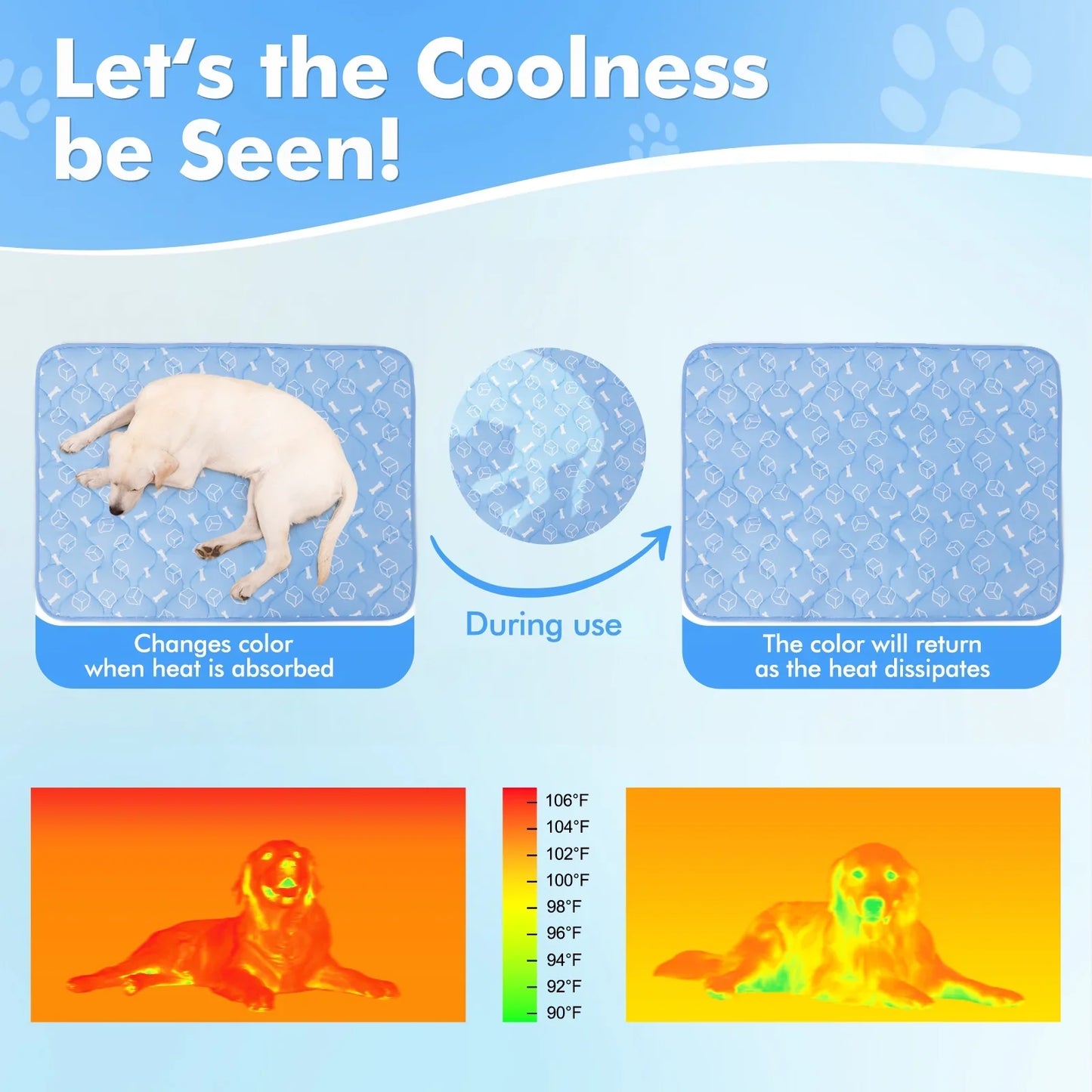 Aship Thicken Dog Cooling Mat, 32 x44 Self Cooling Mat for Puppy,, QMX 0.5 Breathable Color Changing Pad, Anti Slip Waterproof Washable