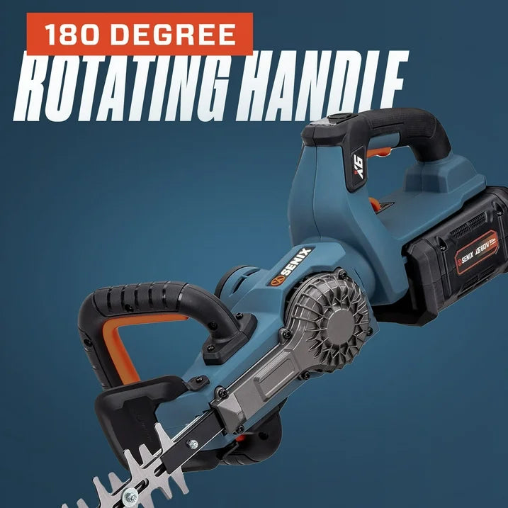 SENIX X6 60 Volt Max 26 Inch Cordless Brushless Hedge Trimmer w/ Rotating Head, 3Ah Battery and Charger Included