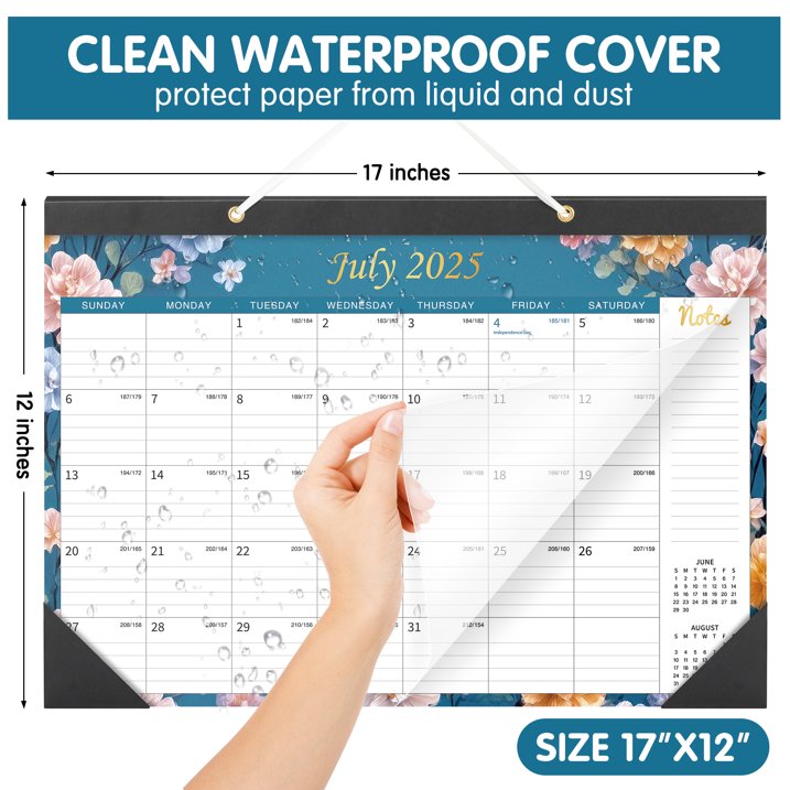 Deli 2025-2026 Desk Calendar, 18 Months, 17" x 12", Thick Paper with Julian Dates and Block for New Year and Christmas Presents, Monthly planner for Office Home Planning & Organizing,Floral Pattern