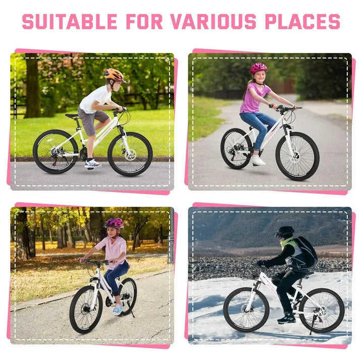 BTMWAY 24 Mountain Bike for Teenagers and Adult, Mountain Bicycles with Dual Disc Brakes, Shimano 21 Speeds Bicycles for Men, Adult Bicycle with Comfort Saddle, Commuter Bike