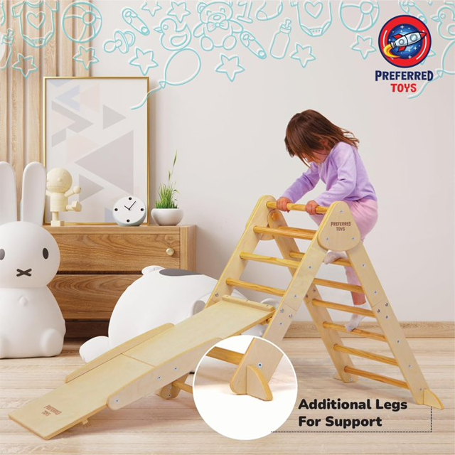 Pikler Triangle Set, RongTrading 2 PCS Montessori Climbing Set, Wooden Climbing Toys, Indoor Jungle Gym for Toddlers 0.5-6 Years Old