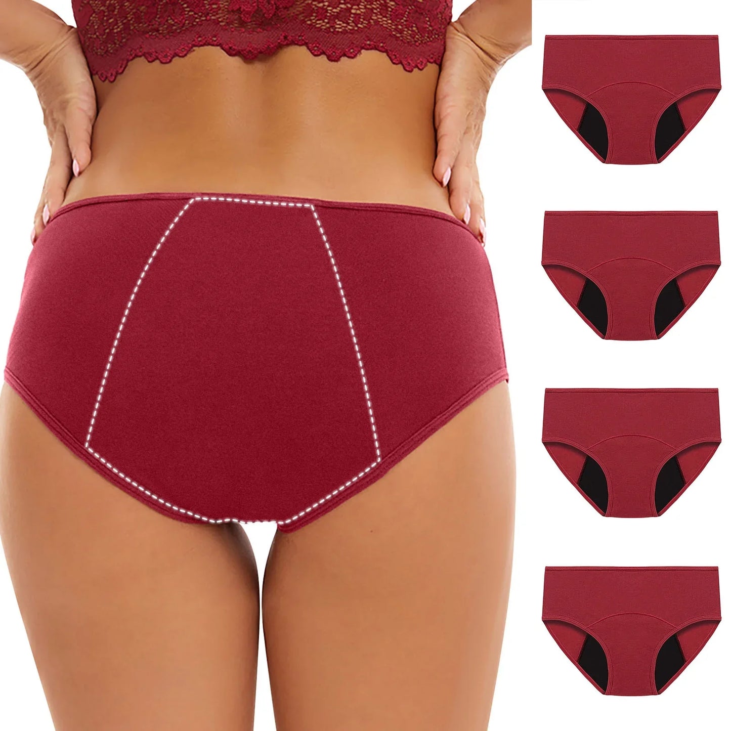 Kaemgyyd Women's Menstrual Period Briefs Girl Soft Cotton Panties Underwear Plus Size Period Underwear 4 Pack
