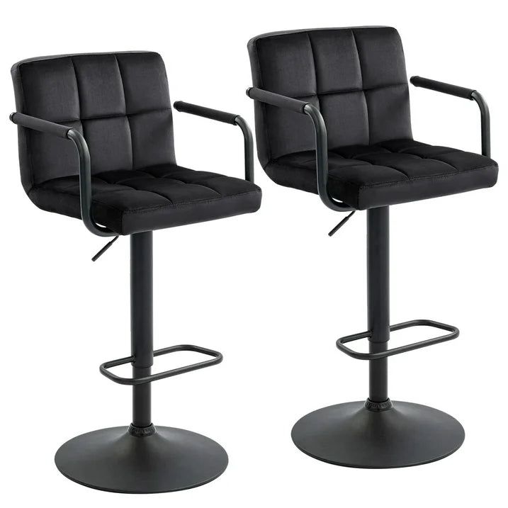 Black Adjustable Swivel Barstools Set of 2 Velvet Upholstered Bar Chairs