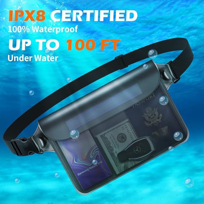 3 Pack Waterproof Fanny Pack Waterproof Pouch Dry Bag for Phone Passport Wallet Purse with Waist Strap Floating Waterproof Bags for Travel Beach Swimming Kayaking Boating Pool Accessories